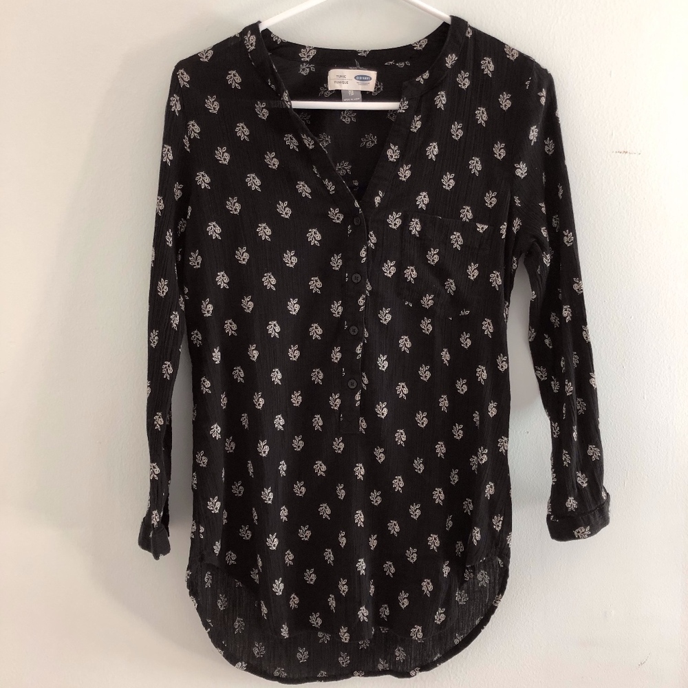 Black microprint Tunic/Blouse